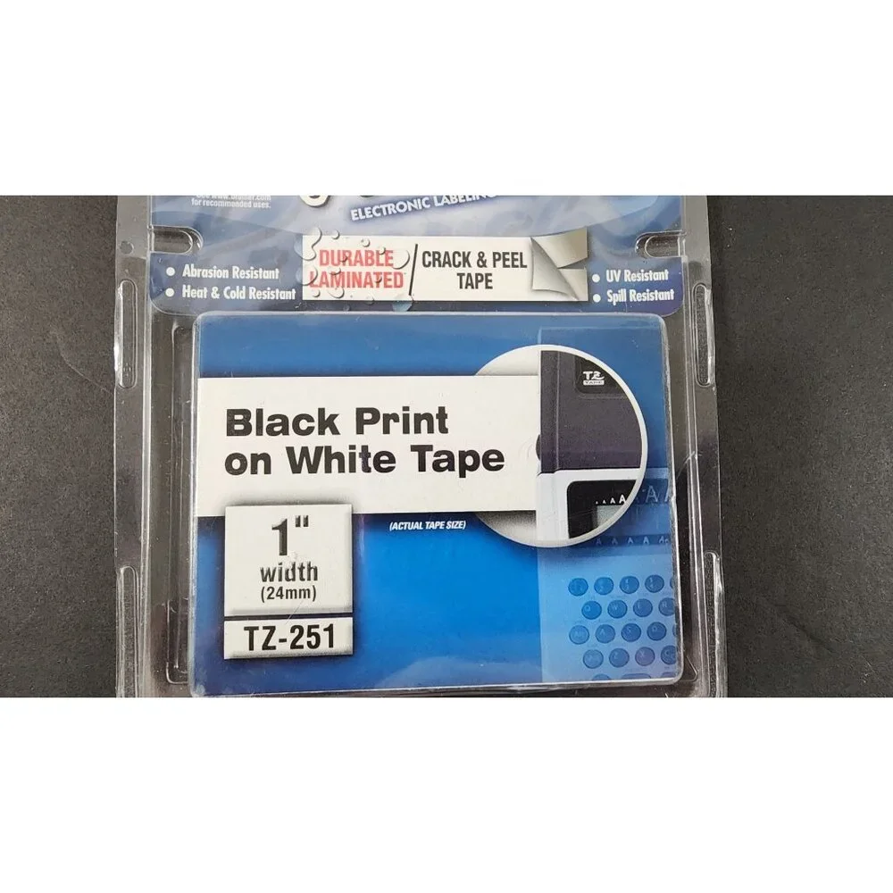 GENUINE BROTHER P TOUCH TZ 251 LABELING TAPE BLACK INK ON WHITE 1 INCH 1